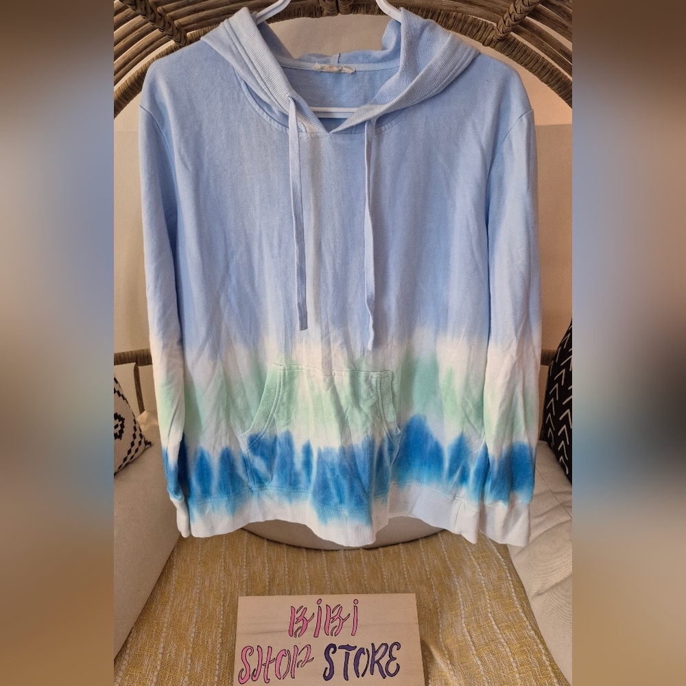Jane and Delancey Blue and Green Tie-Dye Women Long Sleeve Top
